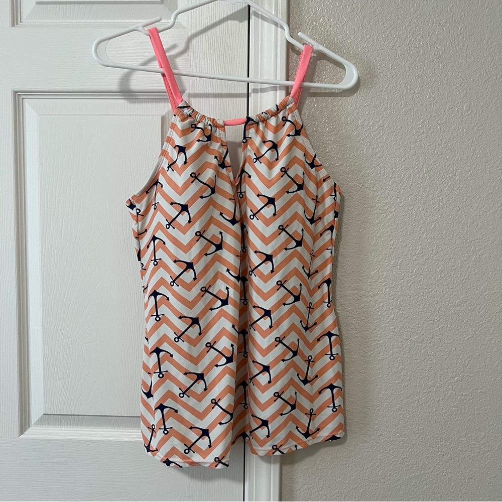 Romwe Women’s Nautical Chevron Swim Top - Large